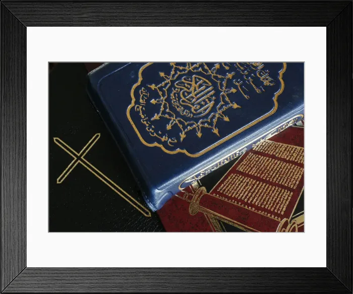 Framed Print : Torah, Bible and Quran, Interfaith, Paris, France, Europe Framed Print : Torah, Bible and Quran, Interfaith, Paris, France, Europe