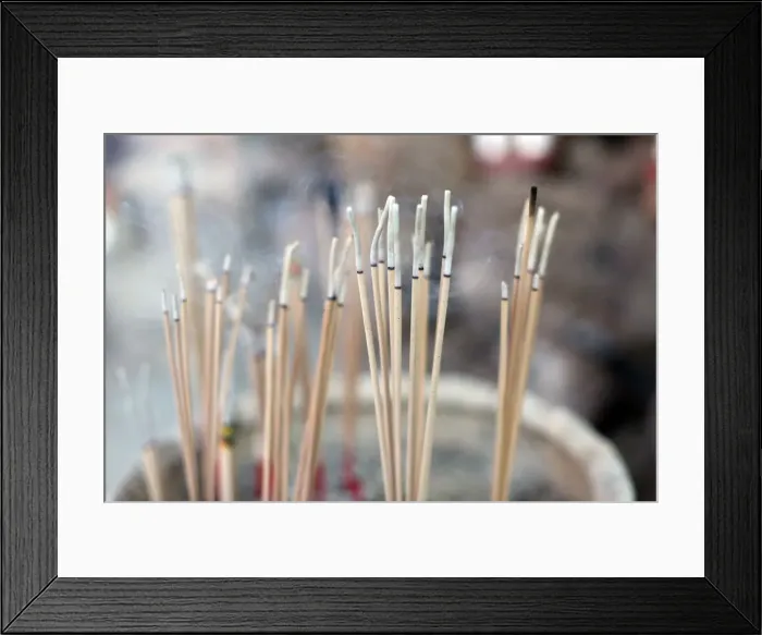 Framed Print : Close-up of incense sticks burning, Wat Si Muang (Simuong) Buddhist temple, Vientiane Framed Print : Close-up of incense sticks burning, Wat Si Muang (Simuong) Buddhist temple, Vientiane