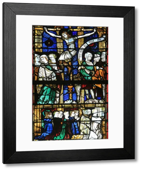 Framed Print : Stained glass from the 13th century of the Crucifixion, Chapel St Framed Print : Stained glass from the 13th century of the Crucifixion, Chapel St