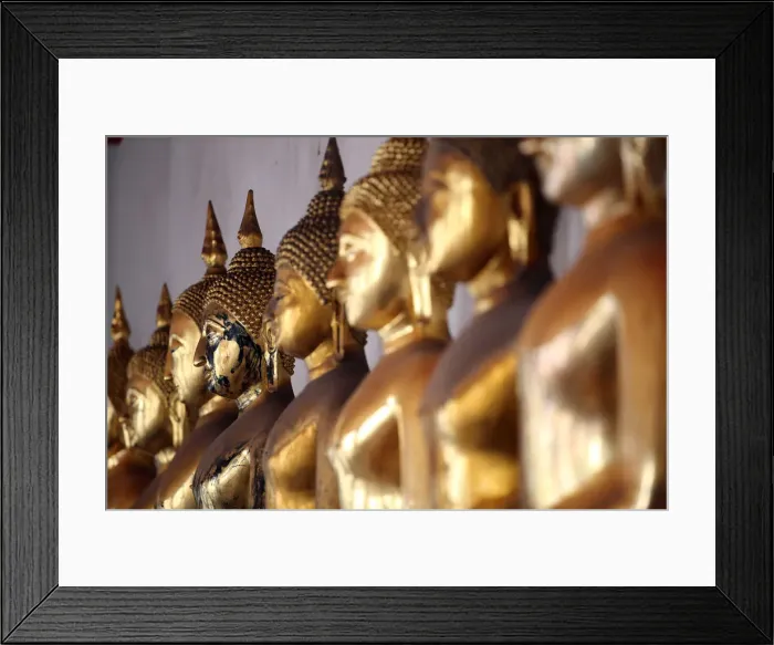 Framed Print : Seated Golden Buddha statues in a row at Wat Pho (Temple of the Reclining Buddha) Framed Print : Seated Golden Buddha statues in a row at Wat Pho (Temple of the Reclining Buddha)