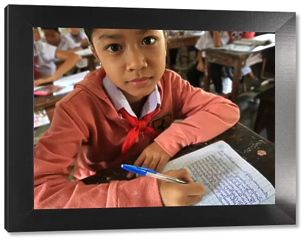 Laotian schoolgirl, Elementary School, Vieng Vang, Laos, Indochina, Southeast Asia, Asia