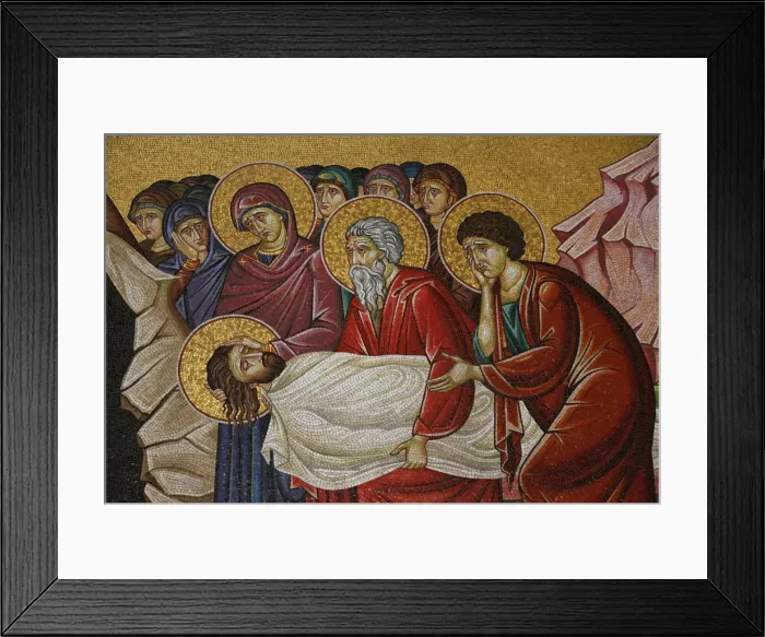 Framed Print : Mosaic of Christs death at the Church of the Holy Sepulchre, Jerusalem, Israel