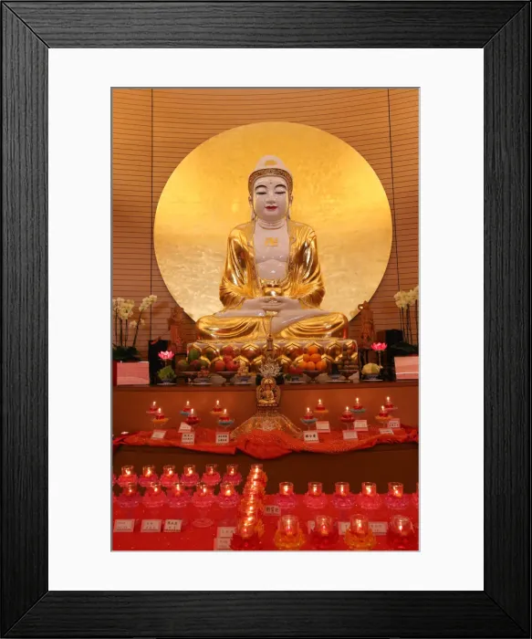 Framed Print : Buddha statue on main altar in Buddha Hall, Fo Guang Shan Temple, Geneva, Switzerland Framed Print : Buddha statue on main altar in Buddha Hall, Fo Guang Shan Temple, Geneva, Switzerland