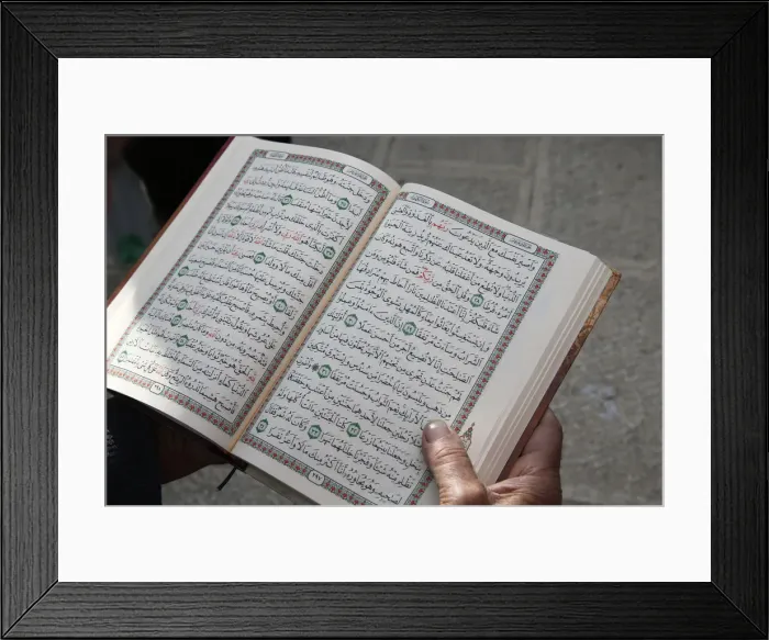 Framed Print : Palestinian reading the Koran outside Al-Aqsa mosque, Jerusalem, Israel, Middle East Framed Print : Palestinian reading the Koran outside Al-Aqsa mosque, Jerusalem, Israel, Middle East