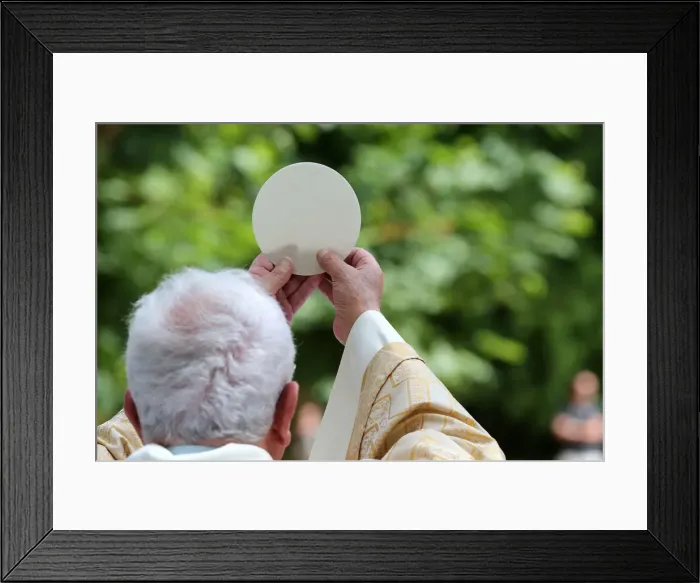 Framed Print : Eucharist, Catholic Mass, Sanctuary of La Benite Fontaine, La-Roche-Sur-Foron Framed Print : Eucharist, Catholic Mass, Sanctuary of La Benite Fontaine, La-Roche-Sur-Foron