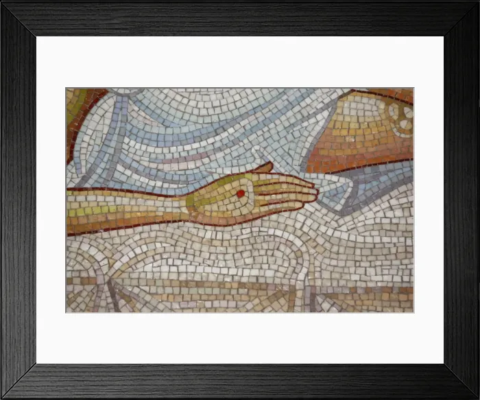 Framed Print : Detail of hand in mosaic of Christs death at the Church of the Holy Sepulchre