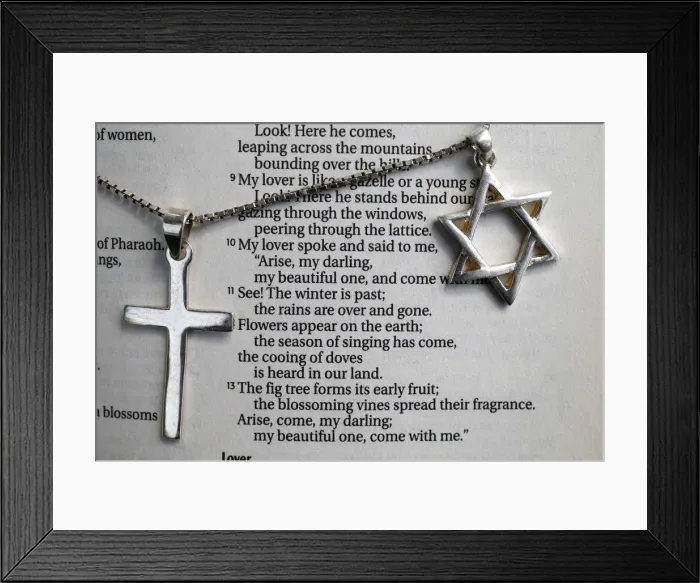 Framed Print : Cross and Star of David over Old Testament, Eure, France, Europe Framed Print : Cross and Star of David over Old Testament, Eure, France, Europe