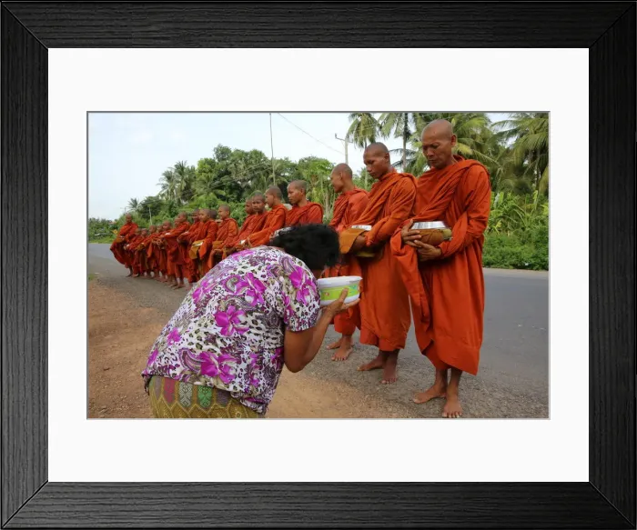 Framed Print : Buddhist monks on morning alms round in Western Cambodia, Indochina, Southeast Asia, Asia Framed Print : Buddhist monks on morning alms round in Western Cambodia, Indochina, Southeast Asia, Asia