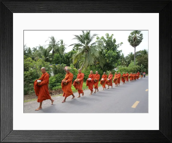 Framed Print : Buddhist monks on morning alms round in Western Cambodia, Indochina, Southeast Asia, Asia Framed Print : Buddhist monks on morning alms round in Western Cambodia, Indochina, Southeast Asia, Asia