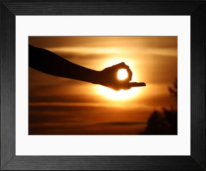 Framed Print : Close-up of a female hand forming a Mudra gesture used in yoga practice and meditation