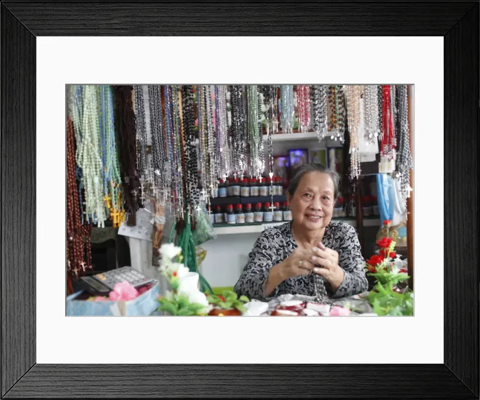 Framed Print : Shop selling religious Christian items including Rosary prayer beads, Ho Chi Minh City Framed Print : Shop selling religious Christian items including Rosary prayer beads, Ho Chi Minh City