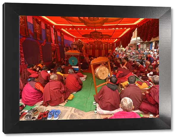 Tibetan monks performing rituals, Nepal, Asia