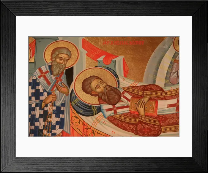 Framed Print : Greek Orthodox icon depicting St. Gregory Palamass dormition (death), Thessaloniki Framed Print : Greek Orthodox icon depicting St. Gregory Palamass dormition (death), Thessaloniki