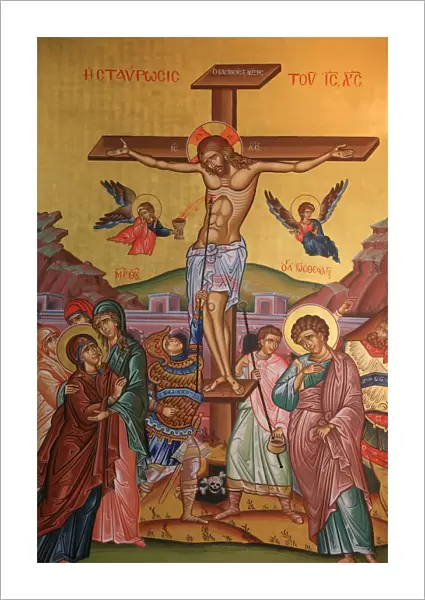 Greek Orthodox icon depicting Jesus crucifixion, Thessalonica, Macedonia, Greece