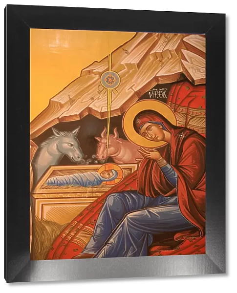 Greek Orthodox icon depicting Christs birth, Thessaloniki, Macedonia, Greece, Europe