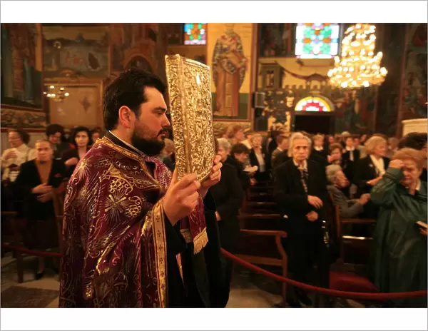 Procession in a Greek Orthodox church, Thessaloniki, Macedonia, Greece, Europe
