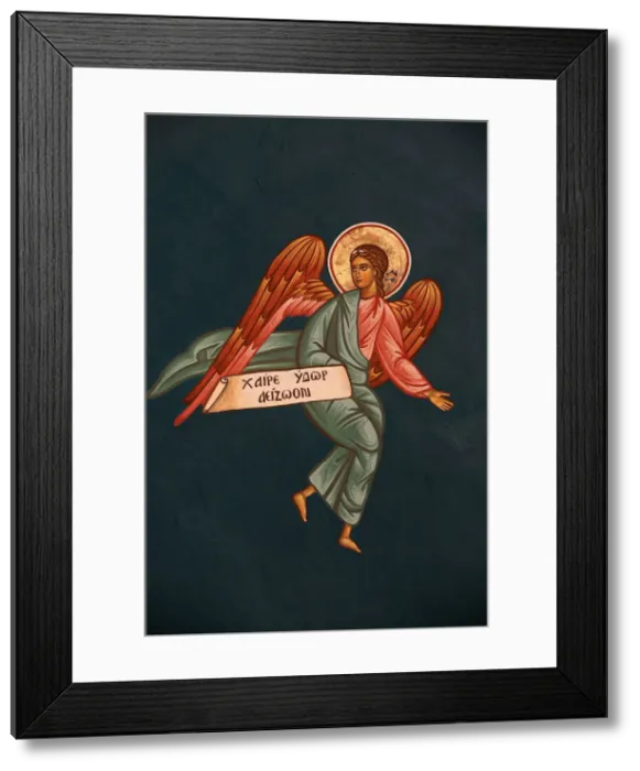 Framed Print : Greek Orthodox fresco detail depicting an angel, Thessaloniki, Macedonia, Greece, Europe