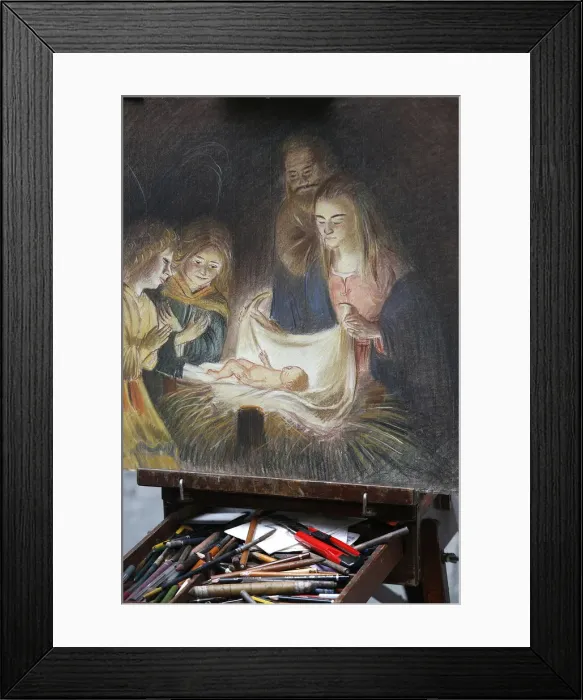 Framed Print : Easel and Nativity scene, Florence, Tuscany, Italy, Europe Framed Print : Easel and Nativity scene, Florence, Tuscany, Italy, Europe