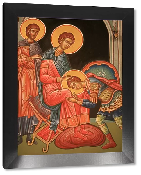 Greek Orthodox icon depicting St. Nestor and St. Dimitrios Thessaloniki, Macedonia