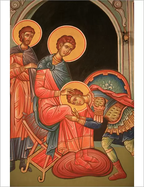 Greek Orthodox icon depicting St. Nestor and St. Dimitrios Thessaloniki, Macedonia