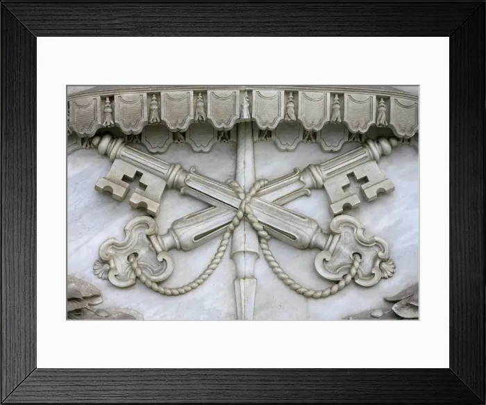 Framed Print : Sculpture of St. Peters keys on San Giovanni in Laterano basilica, Rome, Lazio Framed Print : Sculpture of St. Peters keys on San Giovanni in Laterano basilica, Rome, Lazio