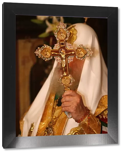 Moscow Orthodox patriarch Alexis II holding a crucifix, Paris, France, Europe