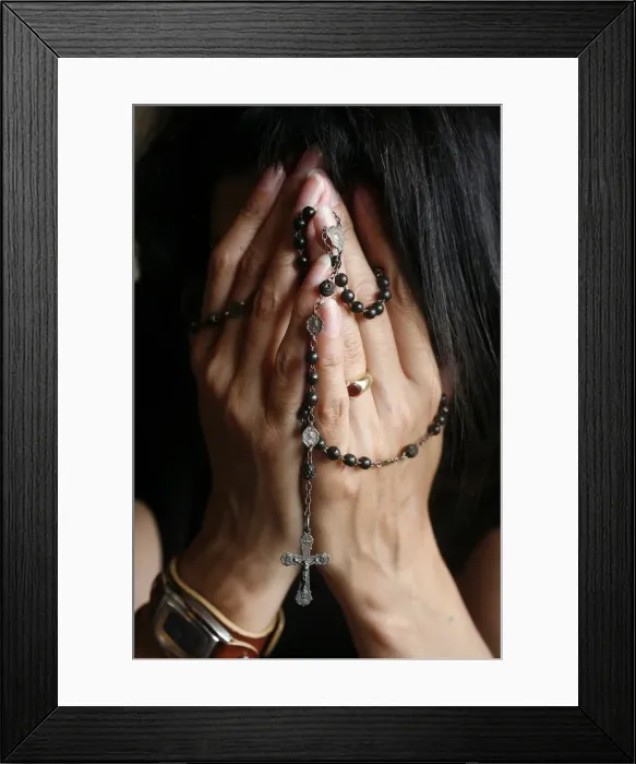 Framed Print : Woman praying with rosary, Chatillon-sur-Chalaronne, Ain, France, Europe Framed Print : Woman praying with rosary, Chatillon-sur-Chalaronne, Ain, France, Europe