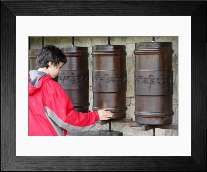Framed Print : Prayer wheels in Dhagpo Kagyu Ling Tibetan Buddhist monastery, Saint-Leon sur Vezere Framed Print : Prayer wheels in Dhagpo Kagyu Ling Tibetan Buddhist monastery, Saint-Leon sur Vezere