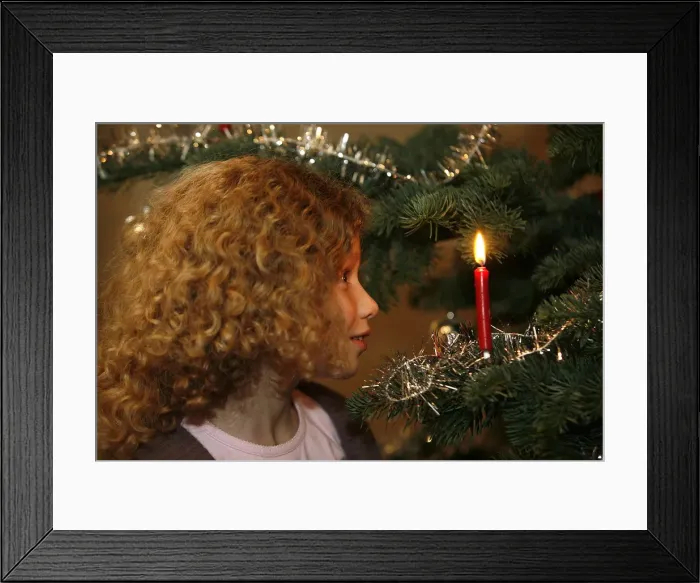 Framed Print : Girl looking at Christmas tree, Haute Savoie, France, Europe Framed Print : Girl looking at Christmas tree, Haute Savoie, France, Europe