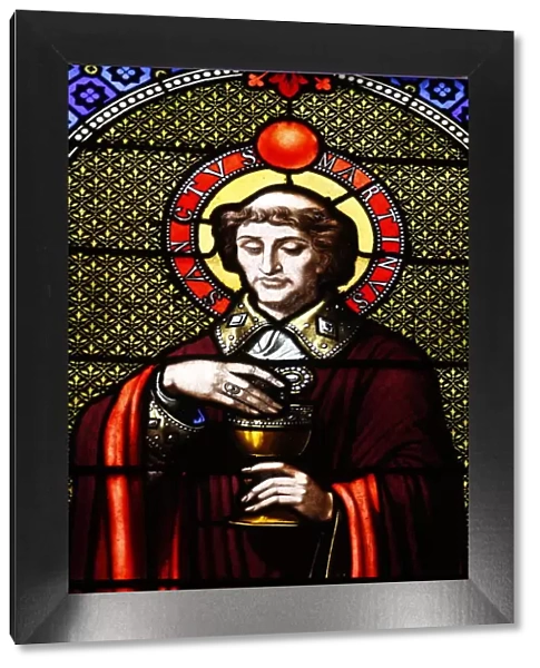 Stained glass window of St. Martin in Saint-Ambroise church, Paris, France, Europe