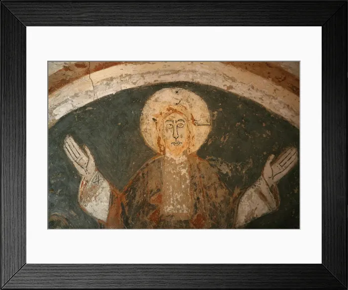 Framed Print : A 12th century Romanesque fresco depicting Jesus Christ in St Framed Print : A 12th century Romanesque fresco depicting Jesus Christ in St
