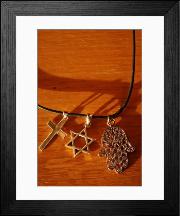 Framed Print : Symbols of the three monotheistic religions, Paris, France, Europe Framed Print : Symbols of the three monotheistic religions, Paris, France, Europe