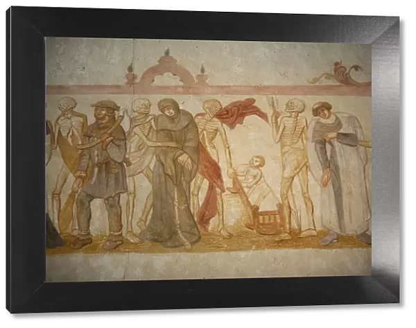 A 15th century fresco depicting a death dance, La Ferte-Loupiere, Yonne, France, Europe