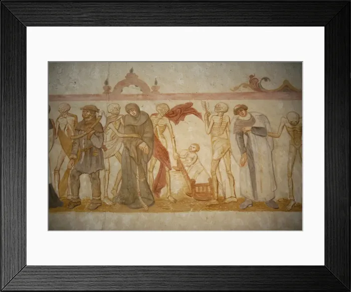 Framed Print : A 15th century fresco depicting a death dance, La Ferte-Loupiere, Yonne, France, Europe Framed Print : A 15th century fresco depicting a death dance, La Ferte-Loupiere, Yonne, France, Europe