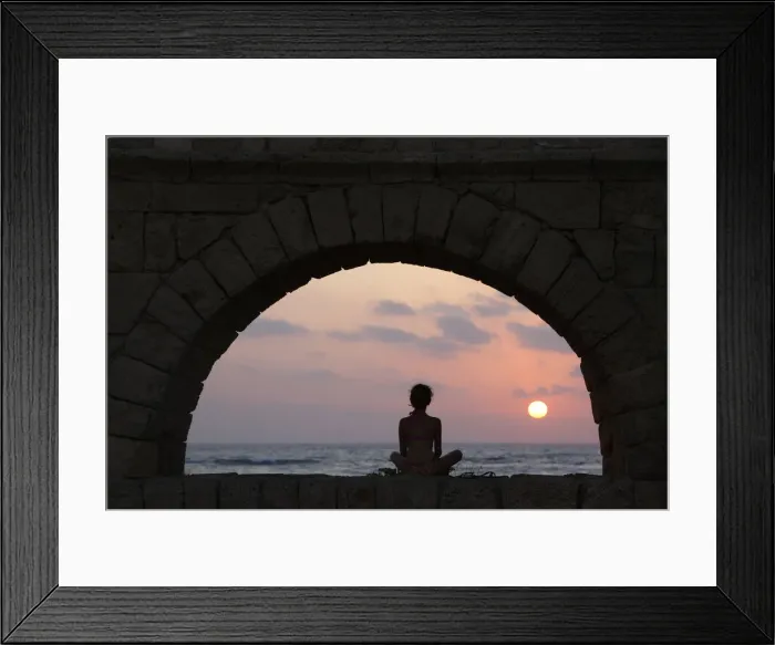 Framed Print : Girl watching sunset in Cesarea, Israel, Middle East