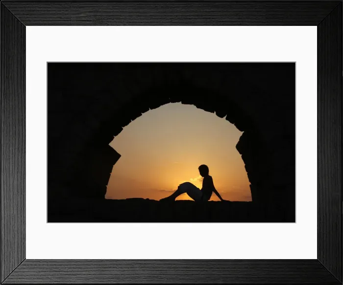Framed Print : Girl watching sunset in Cesarea, Israel, Middle East Framed Print : Girl watching sunset in Cesarea, Israel, Middle East