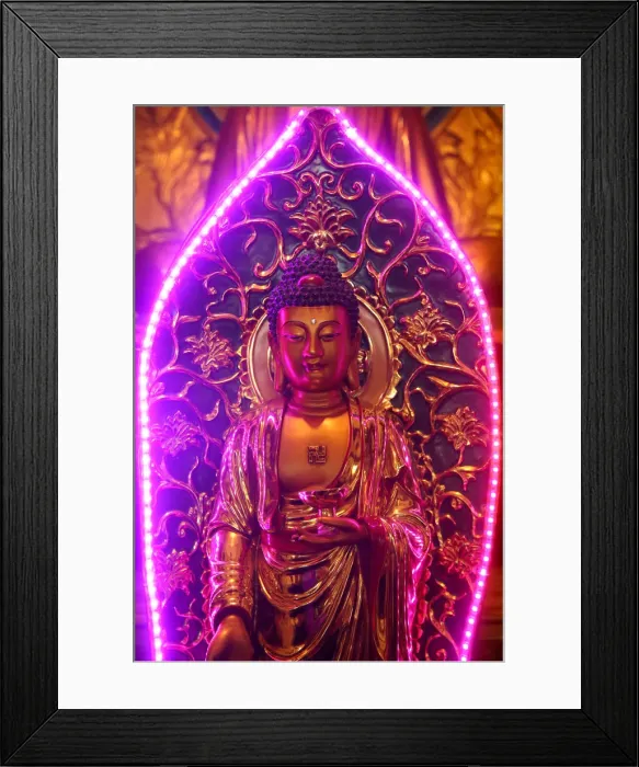 Framed Print : Buddha statue with neon light, Chua Thien Hung Buddhist Pagoda, Ho Chi Minh City, Vietnam Framed Print : Buddha statue with neon light, Chua Thien Hung Buddhist Pagoda, Ho Chi Minh City, Vietnam