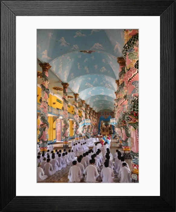 Framed Print : Praying devout men and women, ceremonial midday prayer, Cao Dai Holy See Temple, Tay Ninh Framed Print : Praying devout men and women, ceremonial midday prayer, Cao Dai Holy See Temple, Tay Ninh