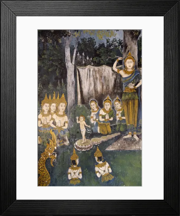 Framed Print : Fresco depicting Buddha as a child in a scene of the Buddha Framed Print : Fresco depicting Buddha as a child in a scene of the Buddha