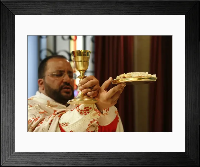 Framed Print : Melkite priest celebrating Mass, Nazareth, Galilee, Israel, Middle East Framed Print : Melkite priest celebrating Mass, Nazareth, Galilee, Israel, Middle East