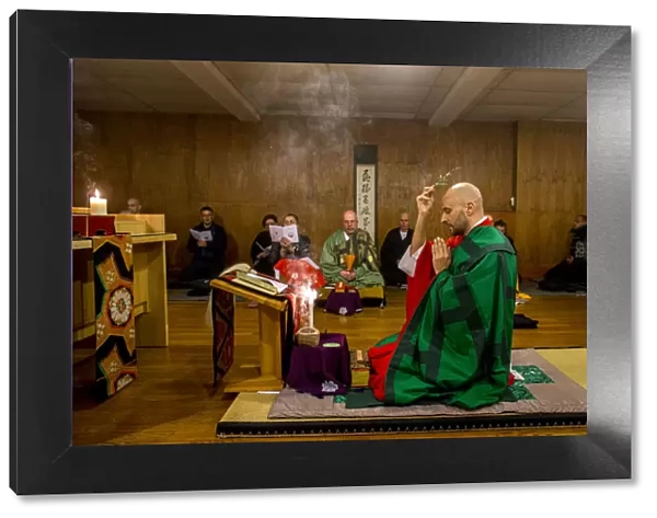 Kito ceremony during a Zen sesshin (retreat) in Lanau, Cantal, France, Europe