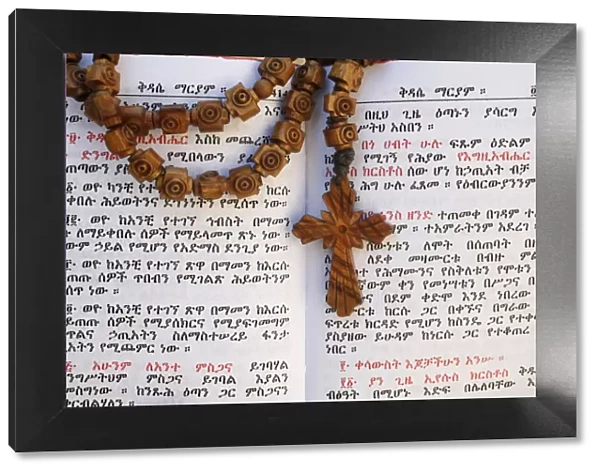 Ethiopian Bible and rosary, Jerusalem, Israel, Middle East
