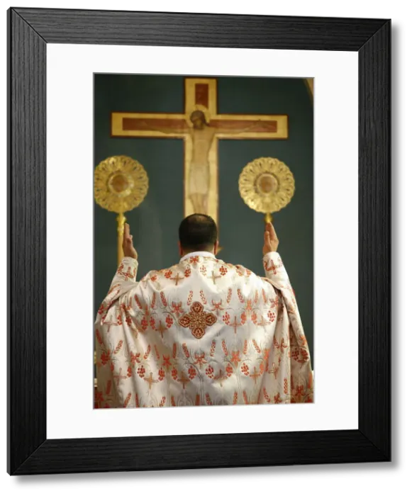 Framed Print : Melkite priest celebrating Mass, Nazareth, Galilee, Israel, Middle East Framed Print : Melkite priest celebrating Mass, Nazareth, Galilee, Israel, Middle East