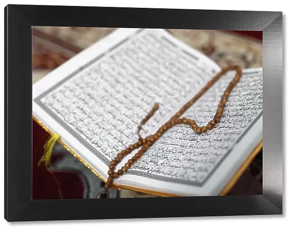 Arabic Holy Quran (Koran) with prayer beads (tasbih), Jamiul Islamiyah Mosque