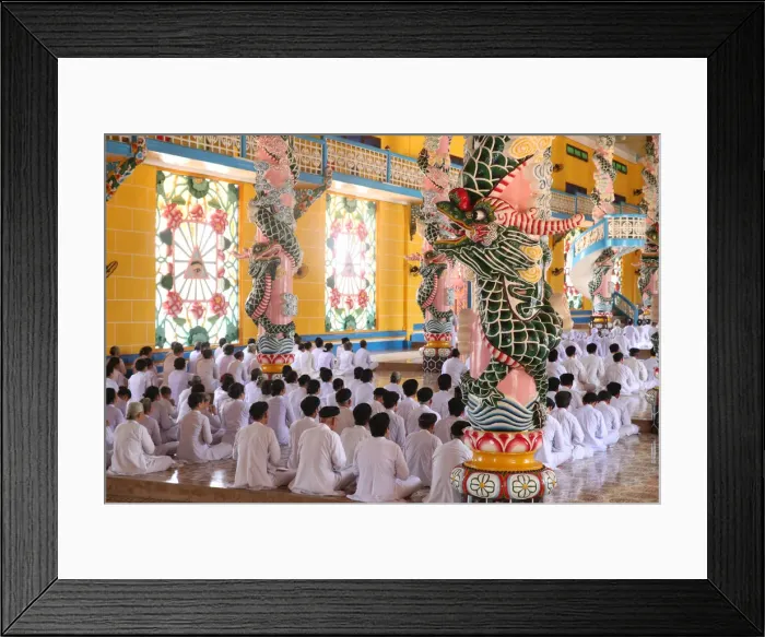 Framed Print : Praying devout men and women, ceremonial midday prayer, Cao Dai Holy See Temple, Tay Ninh Framed Print : Praying devout men and women, ceremonial midday prayer, Cao Dai Holy See Temple, Tay Ninh