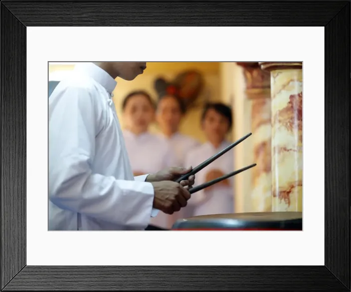 Framed Print : Cao Dai worshipper playing drums, Cao Dai Temple, Phu Quoc, Vietnam, Indochina Framed Print : Cao Dai worshipper playing drums, Cao Dai Temple, Phu Quoc, Vietnam, Indochina