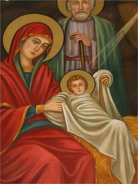 Painting of the Nativity, St. Anthony Coptic church, Jerusalem, Israel, Middle East