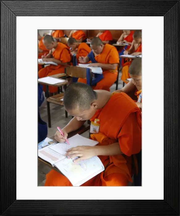 Framed Print : Students taking an exam, Mahachulalongkornrajavidalaya University, Chiang Mai campus Framed Print : Students taking an exam, Mahachulalongkornrajavidalaya University, Chiang Mai campus