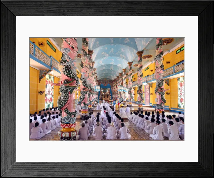 Framed Print : Praying devout men and women, ceremonial midday prayer, Cao Dai Holy See Temple, Tay Ninh Framed Print : Praying devout men and women, ceremonial midday prayer, Cao Dai Holy See Temple, Tay Ninh