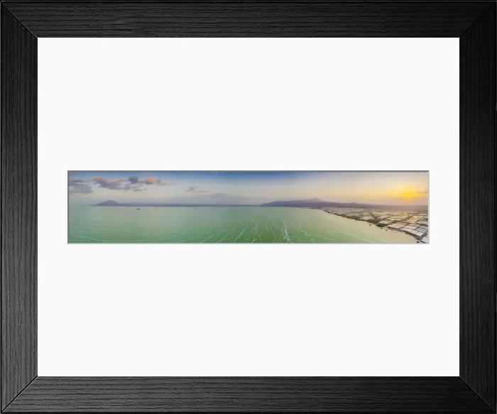 Framed Print : Aerial panoramic of Lake Afrera (Lake Afdera) and salt flats tanks, Danakil Depression Framed Print : Aerial panoramic of Lake Afrera (Lake Afdera) and salt flats tanks, Danakil Depression